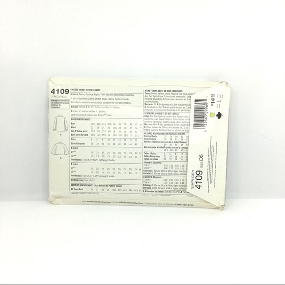 Simplicity 4109 Modern Fit Classic Jacket Pattern - Picture 2 of 5